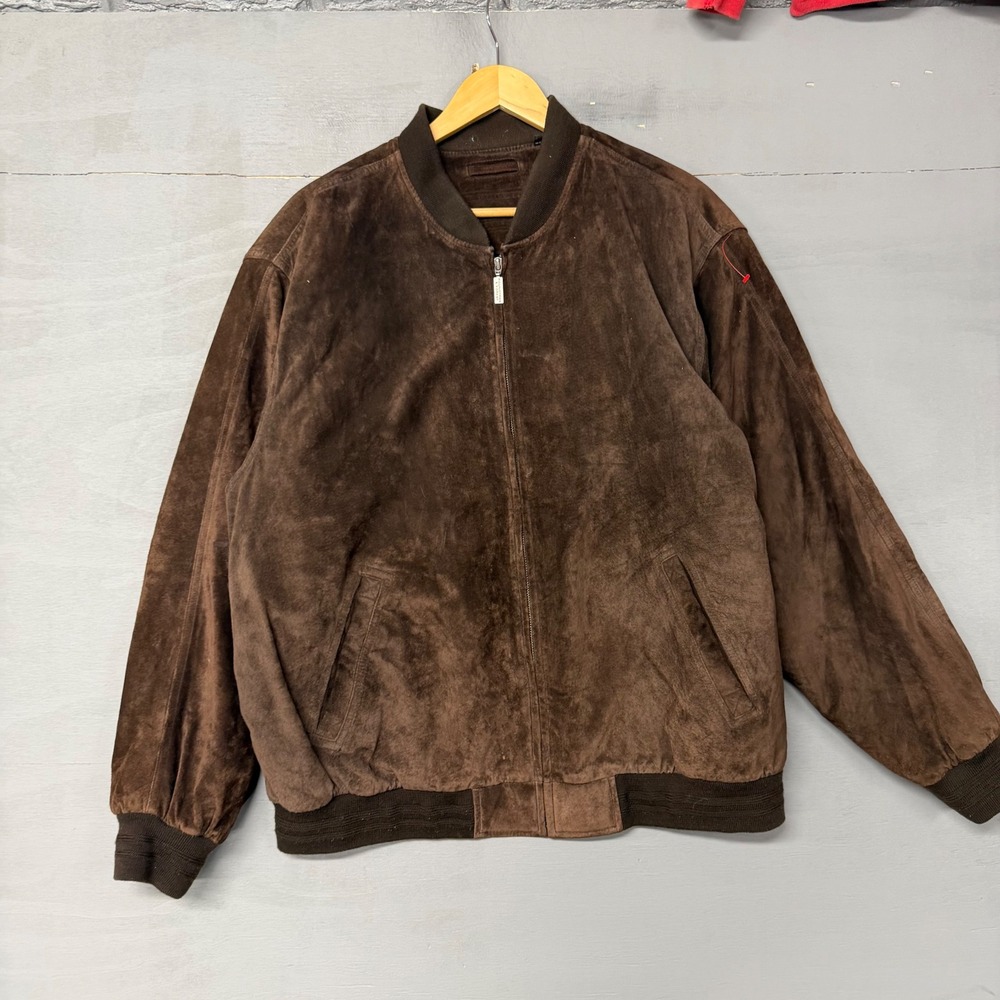 Roundtree & Yorke Mens Brown Suede Leather Full Zip Bomber Jacket XL - Picture 2 of 5